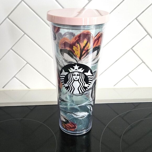 STARBUCKS Peony Flower 24 oz Venti Cold Cup Tumbler  NO STRAW - Picture 1 of 3